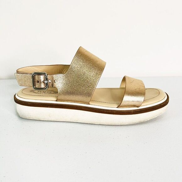 Tod's Rose Gold Genuine Leather Strappy Sandals - Picture 1 of 7